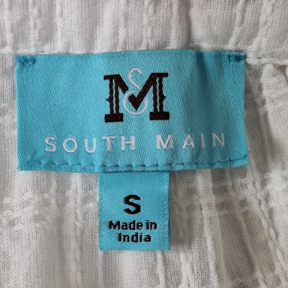 South Main White Embroidered 3/4 Sleeve V-Neck Bohemian Coastal Tunic Top Size S - Picture 12 of 15